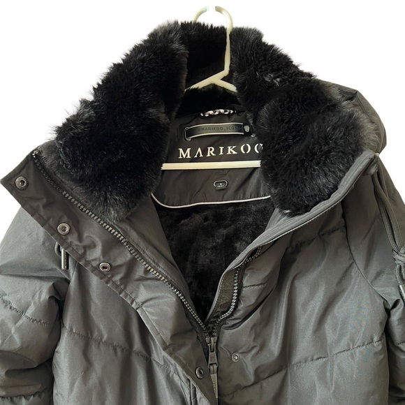 MARIKOO LONG PUFFER COAT S HOOD WARM ALL WEATHER CHIC BELOW KNEE FAUX FUR COMFY - Picture 3 of 12